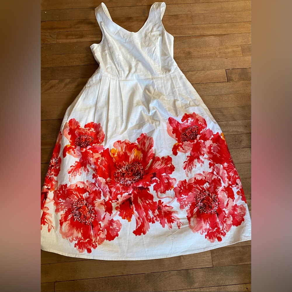 Lands' End Red Floral Midi Skirt